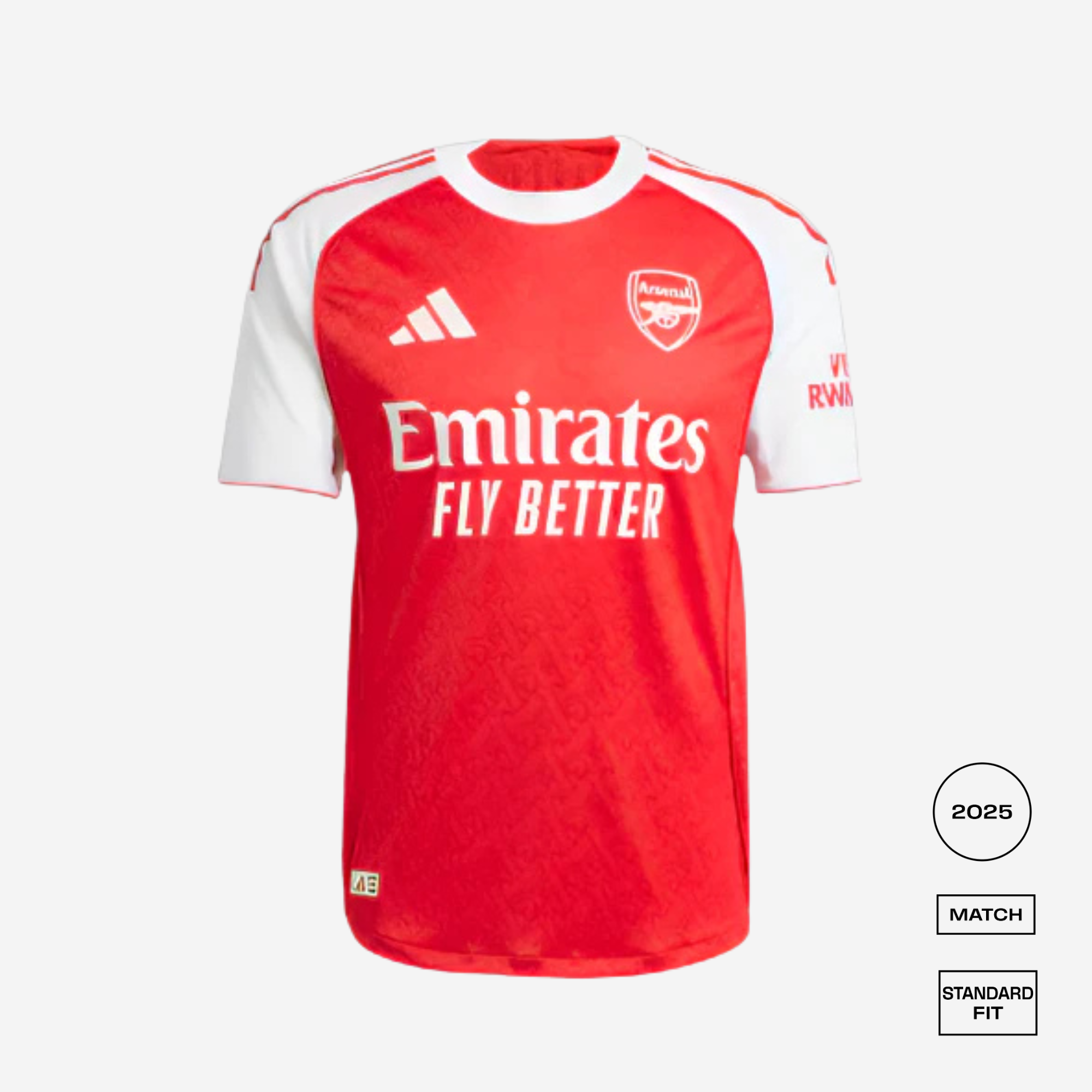 Arsenal 2025/26 Home Straight Match Fit Jersey