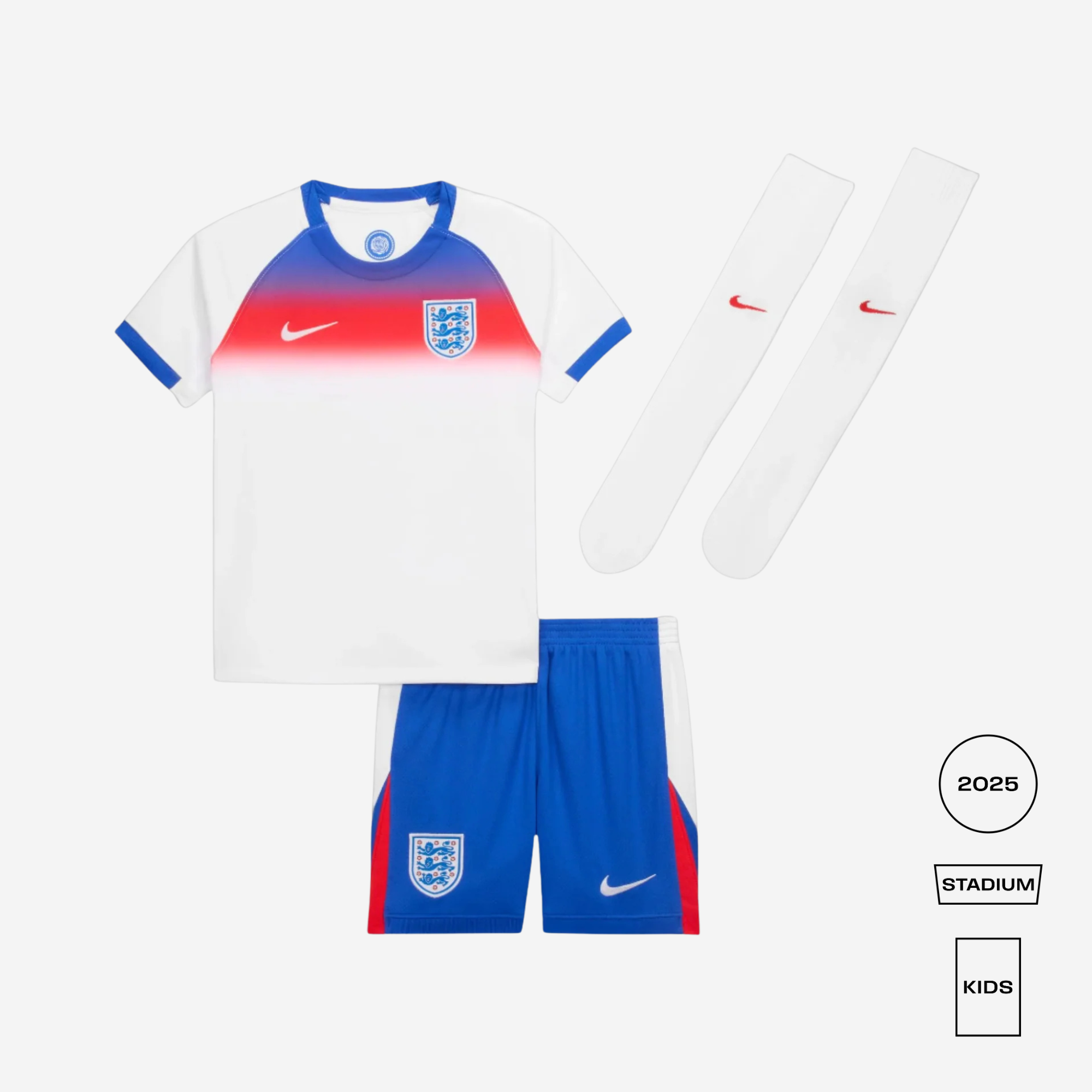 England 2025/26 Stadium Home Little Kids' Nike Soccer Replica 3-Piece Kit