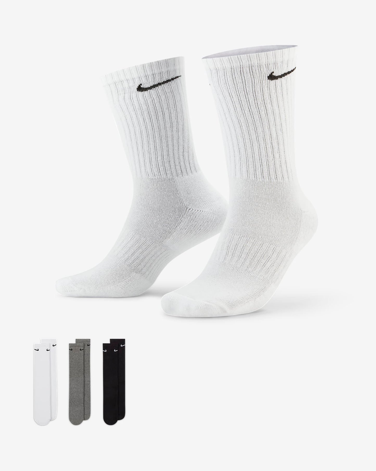 Nike Everyday Cushioned - Training Crew Socks (3 Pairs) - Black, White, Grey