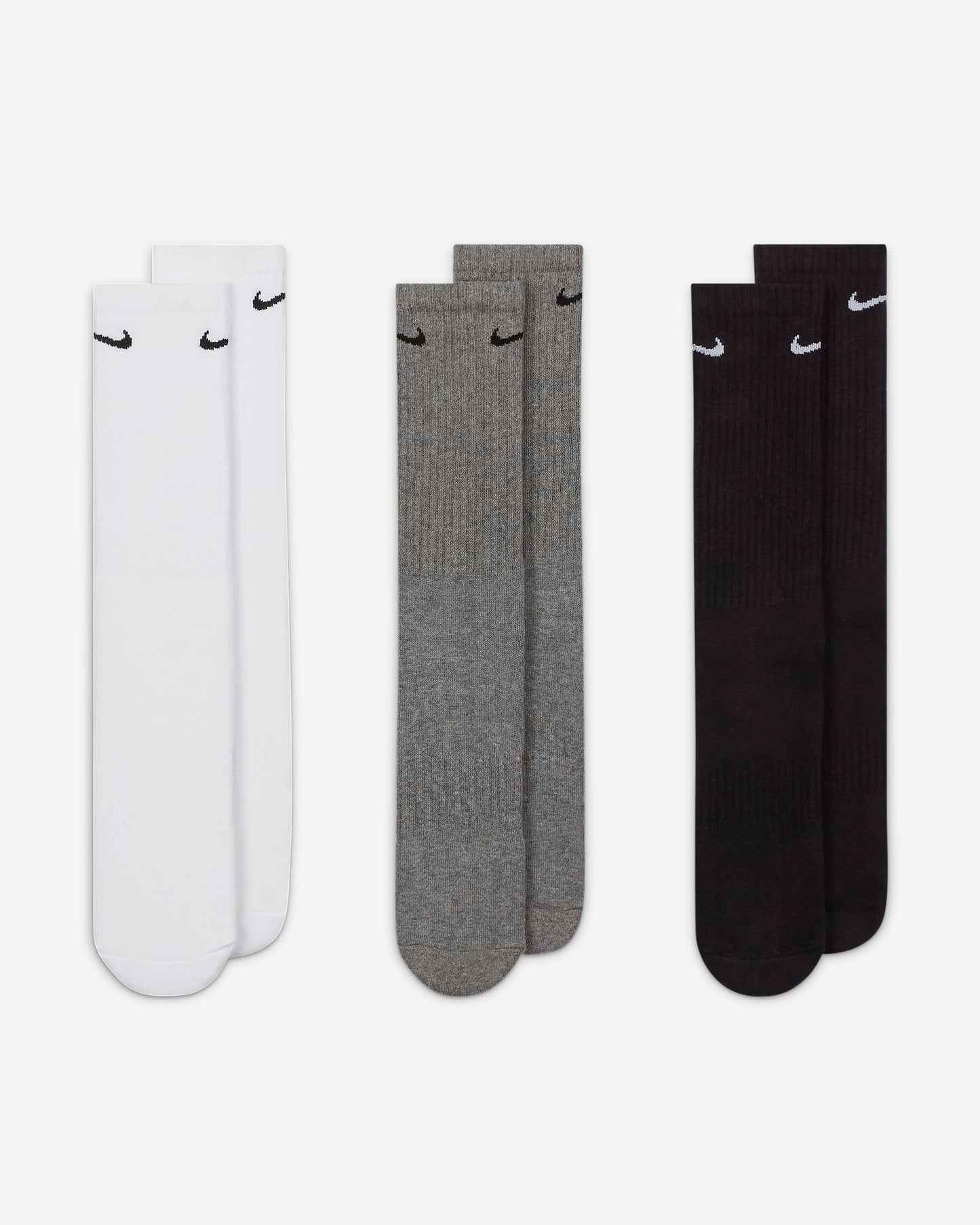 Nike Everyday Cushioned - Training Crew Socks (3 Pairs) - Black, White, Grey