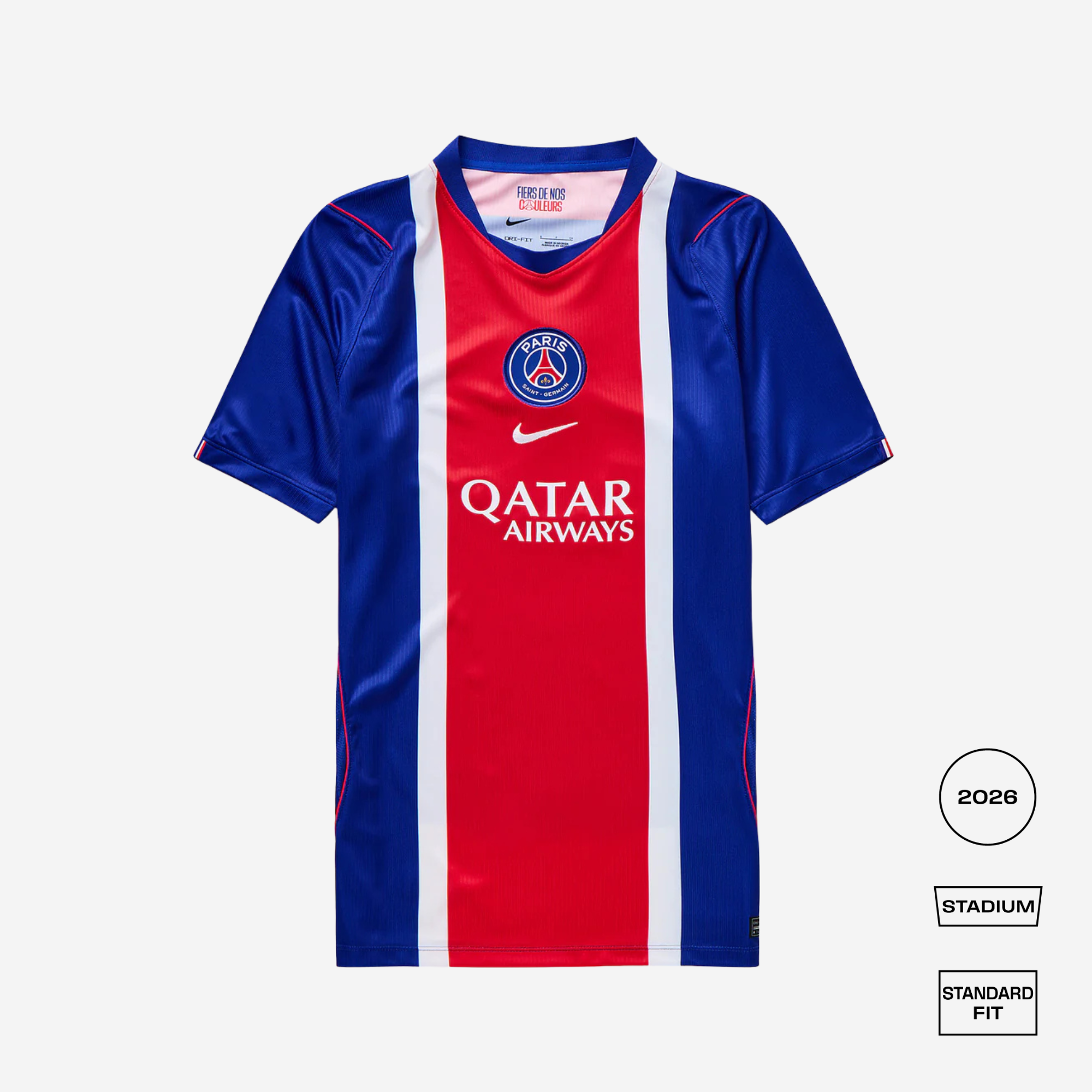 Paris Saint-Germain football jersey with Qatar Airways logo on a white background