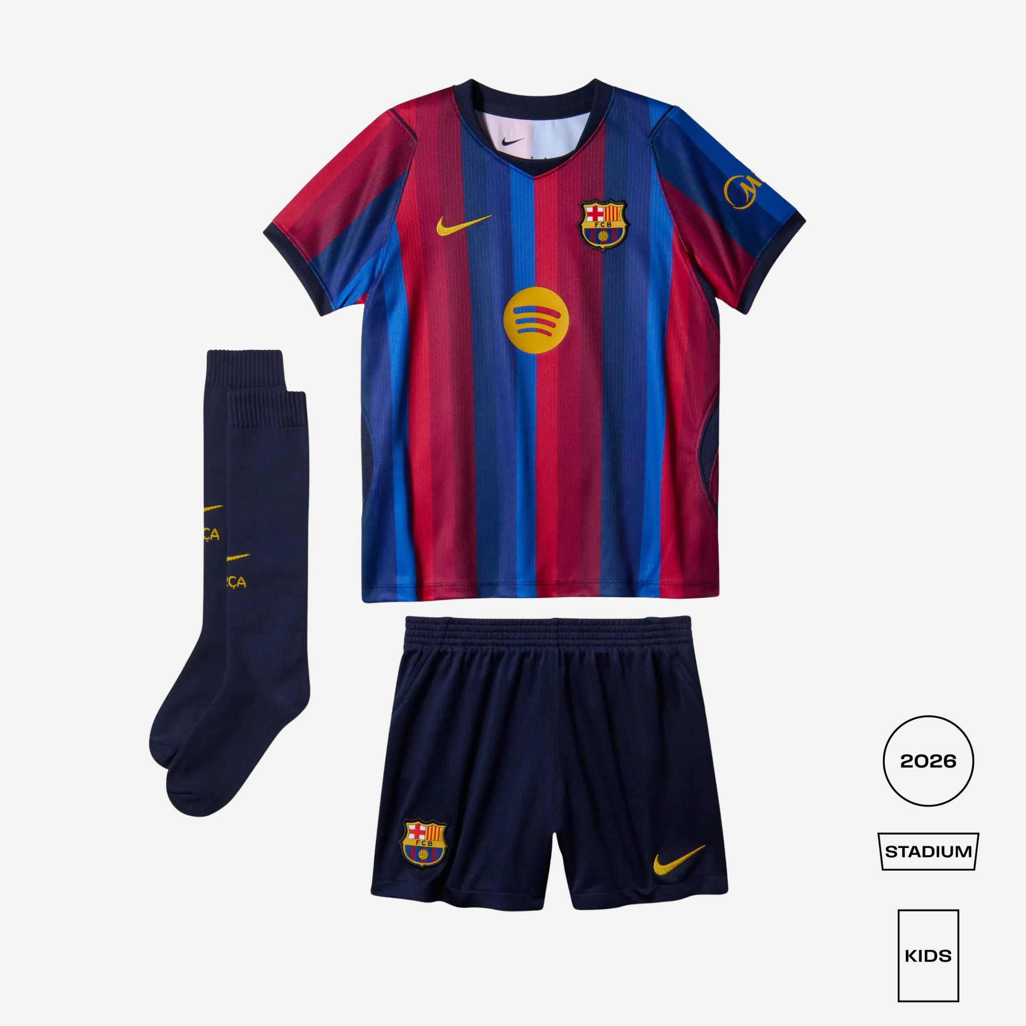 FC Barcelona 2026 Stadium Home Little Kids' Nike Soccer Replica 3-Piece Kit