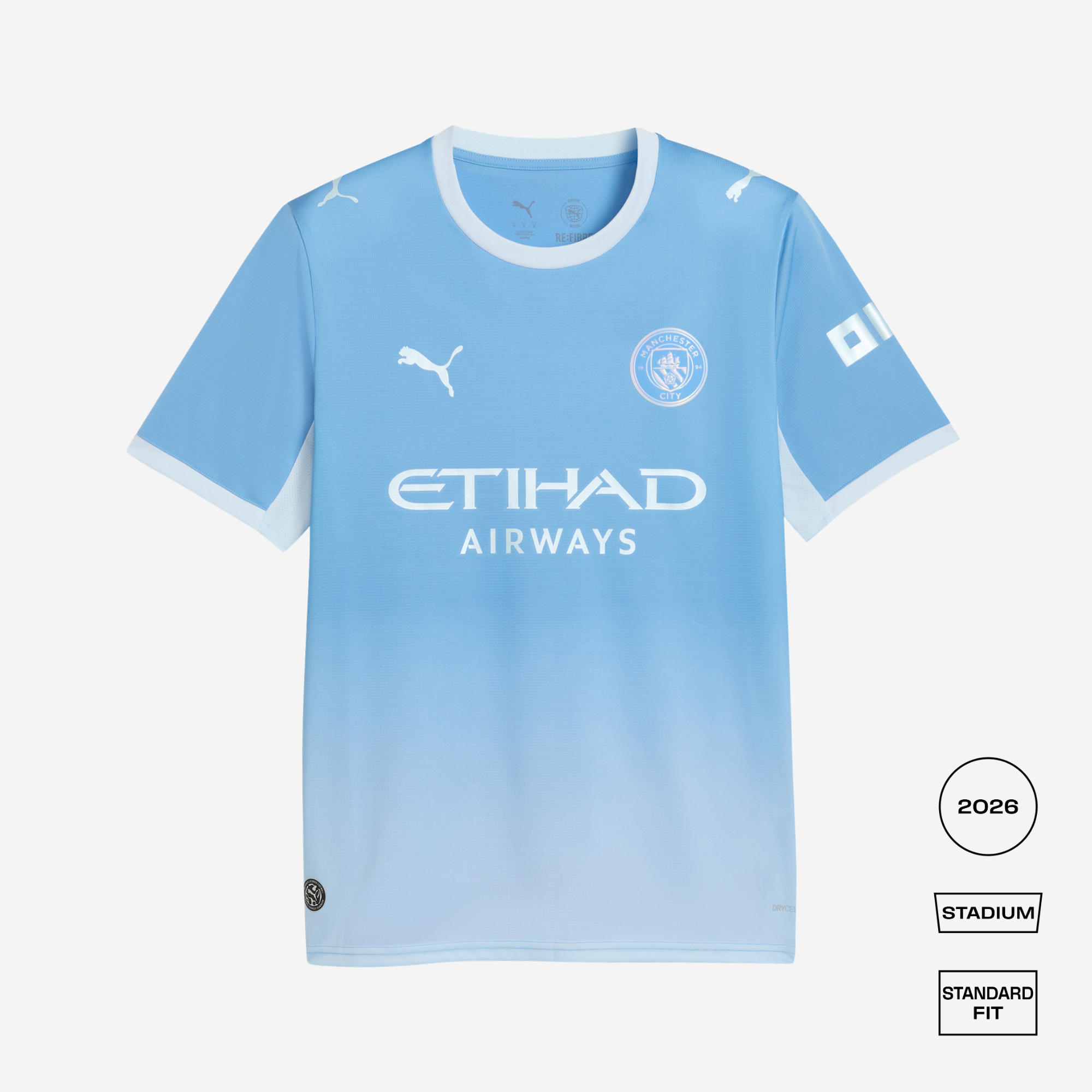 Light blue sports jersey with branding on a white background