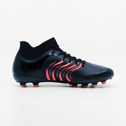 IDA Rise Women's Soccer Cleat, Black, FG/AG, Firm Ground, Artificial Ground, Ankle sock, inside of the cleat shows red wavy stripes